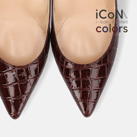 Basic Item SALE10%OFF：2024AW：iCoN COLORS：ポインテッドトゥ クロコ型押し パンプス（C76534）ボルドーCR/mamian（マミアン）