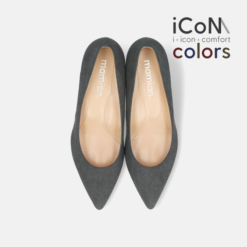 20%OFF：2024AW：iCoN COLORS：ポインテッドトゥ スエード パンプス（C57172）チャコールS/mamian（マミアン）