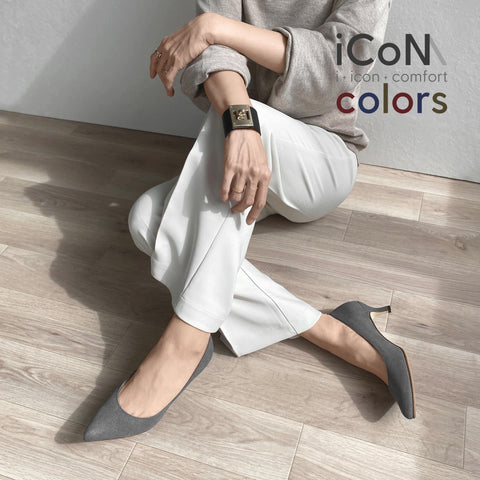 20%OFF：2024AW：iCoN COLORS：ポインテッドトゥ スエード パンプス（C57172）チャコールS/mamian（マミアン）