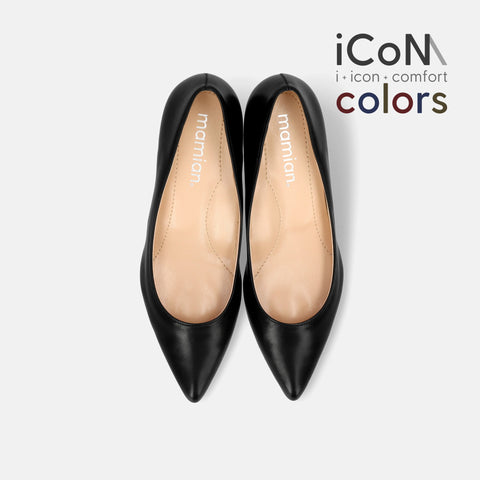 予約：Basic Item SALE10%OFF：2024AW：iCoN COLORS：ポインテッドトゥ スムース パンプス（C57173）ブラック/mamian（マミアン）