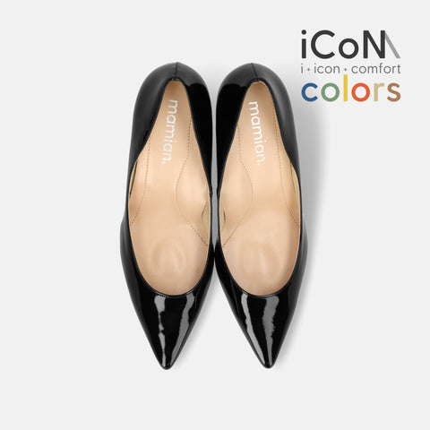 2025SS：iCoN COLORS：ポインテッドトゥ エナメル パンプス（C76531）ブラックE/mamian（マミアン）