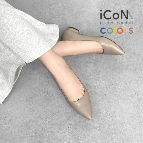 2025SS：iCoN COLORS：ポインテッドトゥ スムース フラットシューズ（C20143）グレージュ/mamian（マミアン）