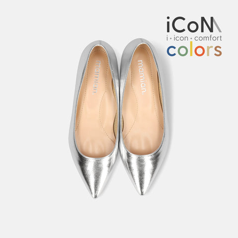 2025SS：iCoN COLORS：ポインテッドトゥ スムース フラットシューズ（C20143）シルバー/mamian（マミアン）