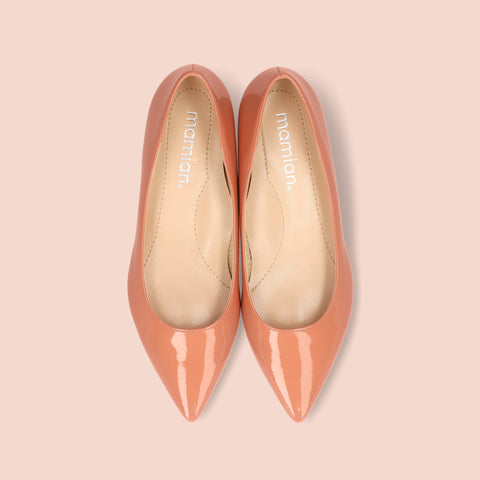 50%OFF：iCoN COLORS：ポインテッドトゥ エナメル フラットシューズ（C20141）SオレンジE/mamian（マミアン）