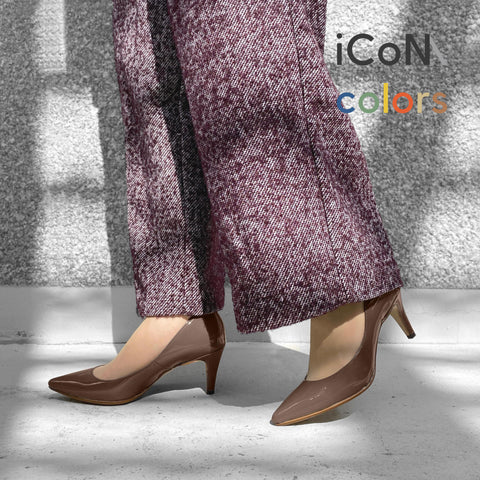 15%OFF：2025SS：iCoN COLORS：ポインテッドトゥ エナメル パンプス（C76531）ダークグレージュE/mamian（マミアン）