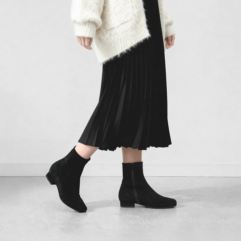 50% OFF: 2023AW: Square toe stretch flat boots (3376) Black S