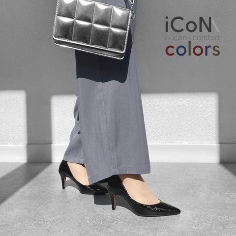 Basic Item SALE10%OFF：2024AW：iCoN COLORS：ポインテッドトゥ クロコ型押し パンプス（C76534）ブラックCR/mamian（マミアン）