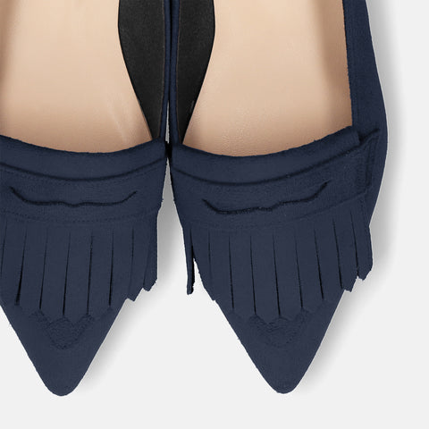 2025AW：ポインテッドトゥ フリンジ ローファー（m17058）ネイビーS/mamian（マミアン）