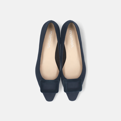 2025AW：スクエアバックル フラットシューズ（m18001）ネイビーS/mamian（マミアン）