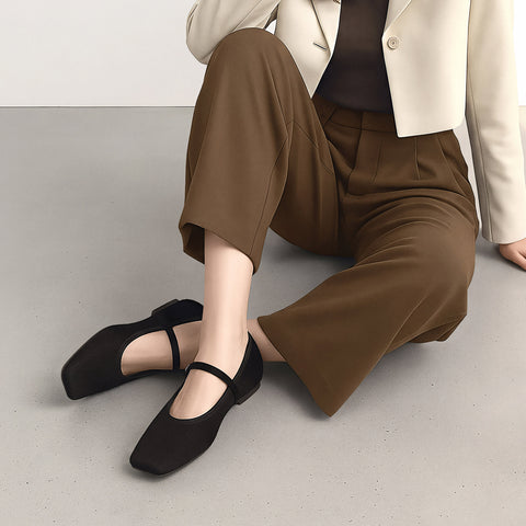 予約：2025AW：スクエアトゥ メリージェーン フラット（m10310）ブラックハラコ/mamian（マミアン）