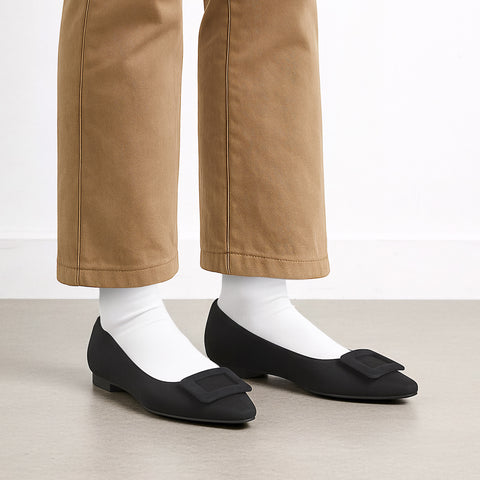 2025AW：スクエアバックル フラットシューズ（m18001）ブラックS/mamian（マミアン）