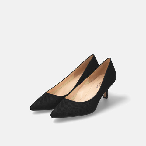 15% OFF: iCoN COLORS: Pointed toe linen pumps (C57175) Black L