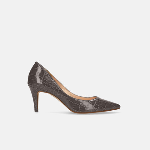 Last one 15% off: iCoN COLORS: Pointed toe crocodile embossed pumps (C76534) charcoal CR