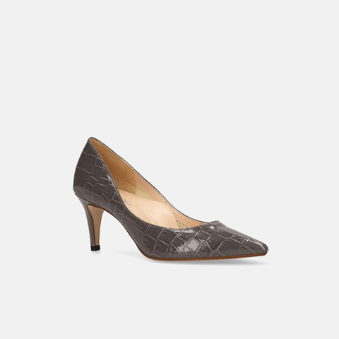 Last one 15% off: iCoN COLORS: Pointed toe crocodile embossed pumps (C76534) charcoal CR