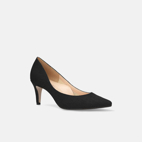 予約：2026SS：iCoN COLORS：ポインテッドトゥ リネン パンプス（C76535）ブラックL