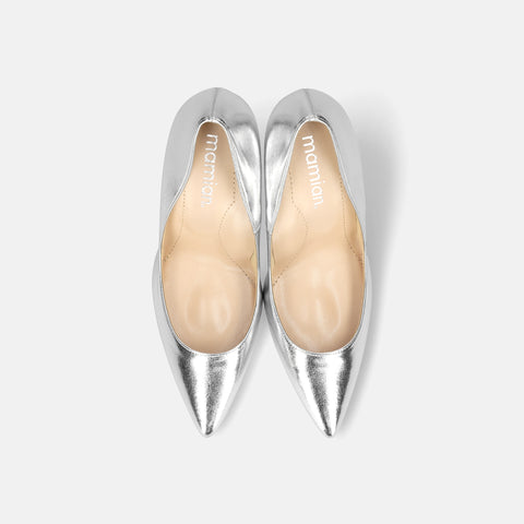 10% OFF: 2024SS: iCoN COLORS: Pointed Toe Smooth Pumps (C9043) Silver