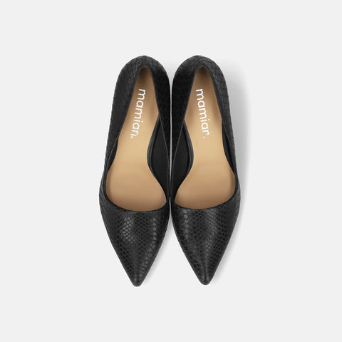 2025AW：サイドコンシャス デザイン パンプス（m45007）ブラックリザード/mamian（マミアン）