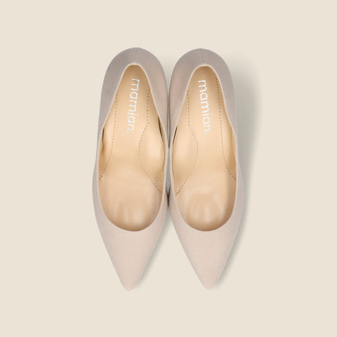 ラストワン50%OFF：iCoN COLORS：ポインテッドトゥ リネン パンプス（C76535）グレージュL/mamian（マミアン）